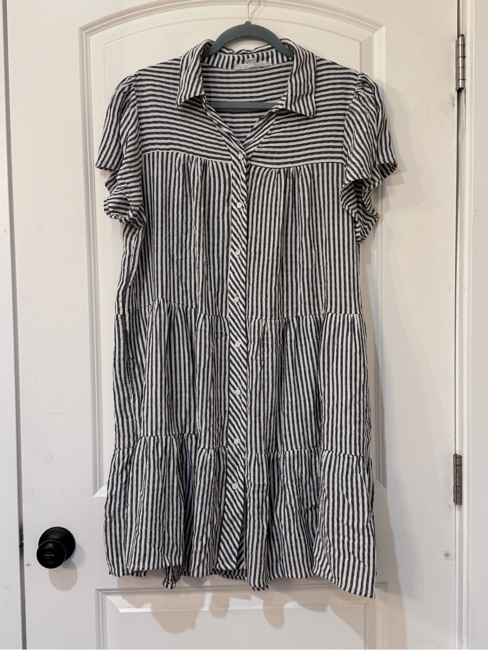 Jane and Delancey Black and White Striped Button-Front Midi Dress